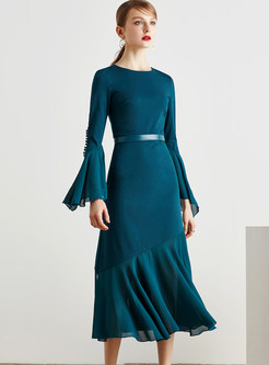 Elegant Pure Color Tight Waist Maxi Dress