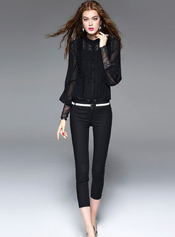 Fashionable Stand Collar See-through Blouse