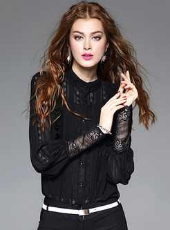 Fashionable Stand Collar See-through Blouse