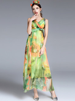 Bohemian Sleeveless Print Maxi Dress