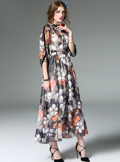 Bohemian Print Half Sleeve Maxi Dress