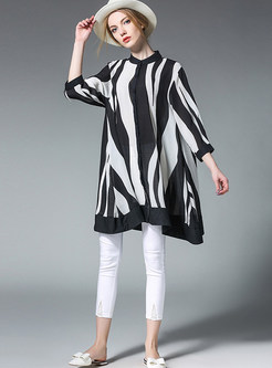 Loose Stand Collar Hit Color Stripe Blouse