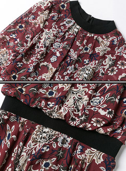 Ethnic Print Asymmetric Tight Waist Skater Dress