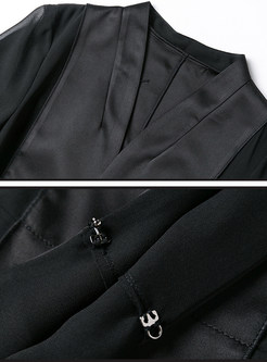 Fashion Pure Color V-neck Stitching Coat