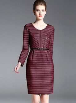 Vintage O-neck Stripe Slim Bodycon Dress
