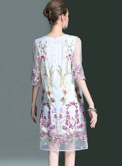 embroidered shift dress