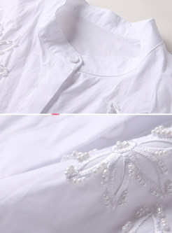 Chic Nipped Waist Embroidery Hollow Blouse