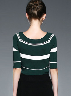 Brief Slim Half Sleeve Stripe Knit T-shirt