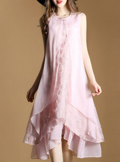 Sweet Pure Color Asymmetrical Sleeveless Shift Dress