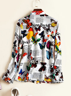 High-end Long Sleeve Butterfly Print Blouse