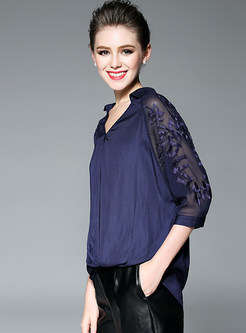 Brief Turn Down Collar Pure Color Blouse