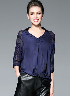 Brief Turn Down Collar Pure Color Blouse