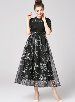Elegant Half Sleeve Patchwork Lace Embroidery Maxi Dress 