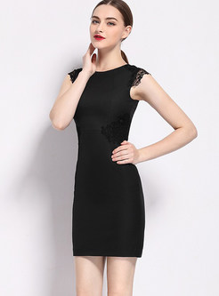 Sexy Sleeveless Embroidery Patch Bodycon Dress