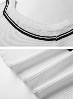 Brief Slim Half Sleeve Stripe Knit T-shirt
