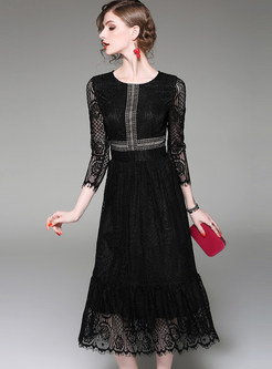 Sexy Lace 3/4 Sleeve Hollow Out Maxi Dress