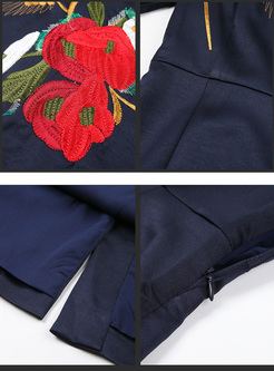Vintage Flower Embroidery Slim Bodycon Dress