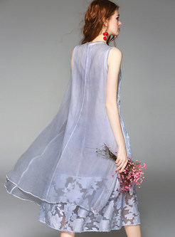 Fashion V-neck Embroidery Sleeveless Shift Dress