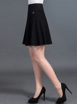 Casual Black Big Hem A-line Skirt