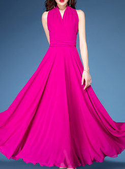 Elegant Pure Color Sleeveless Maxi Dress