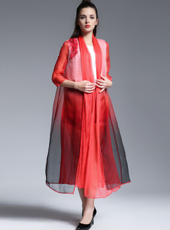 Fashion Loose Silk Three Quarters Sleeve Coat