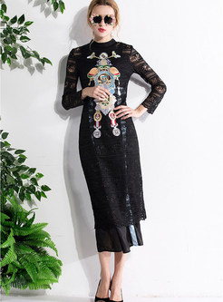 Vintage Embroidery Lace Bodycon Dress