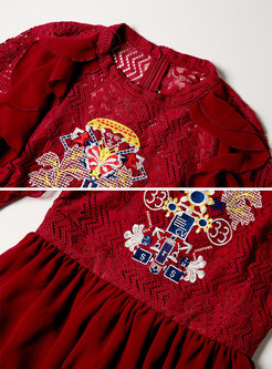 Vintage Asymmetric Embroidery Skater Dress