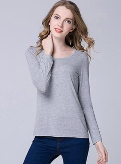 Pure Color O-neck Pullover T-shirt
