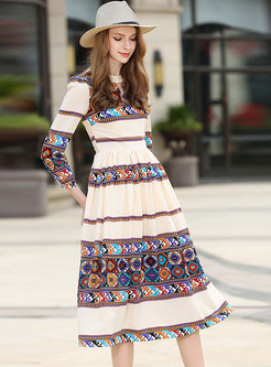 Ethnic Hit Color Print Skater Dress