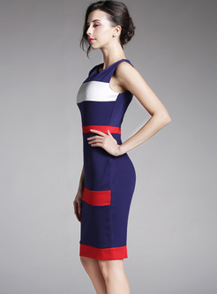 Elegant Sleeveless Color-blocked Bodycon Dress
