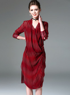 Elegant V-neck Stripe Slim Shift Dress