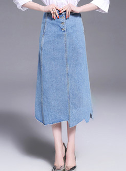 Asymmetric High Waist Denim Skirt 