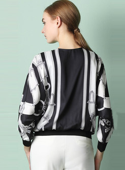 Fashionable Hit Color Print Long Sleeve Coat