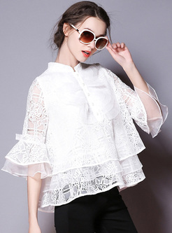 Chic Flare Lace Stand Collar Blouse