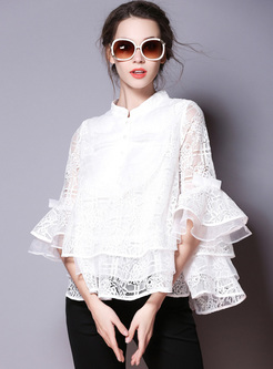 Chic Flare Lace Stand Collar Blouse