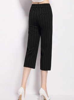 Casual Stripe Calf-length Straight-leg Pants