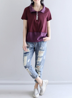Chic Letter Print Color-blocked T-shirt