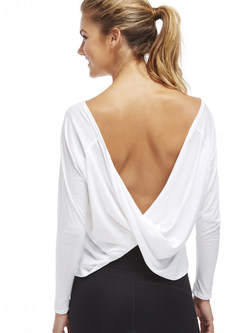 Casual Backless Pure Color V-neck Tops