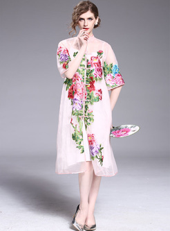 Vintage Flower Embroidery Straight Trench Coat