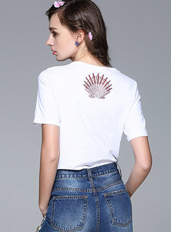 Brief Slim Embroidery Short Sleeve T-shirt