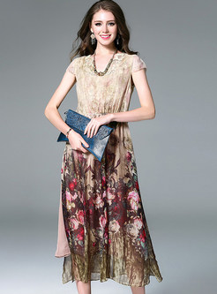 Chic Sleeveless A-line Floral Print Slit Maxi Dress