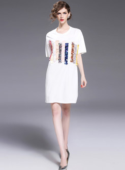 Oversize Hit Color Sequins T-shirt Dress