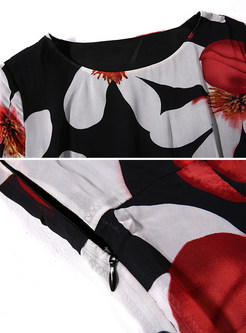 Romantic Print O-neck Short Sleeve Maxi Dress