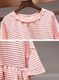 O-neck Pure Color Flare Sleeve Blouse