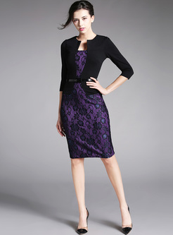 Elegant Lace Asymmetric Patch Bodycon Dress
