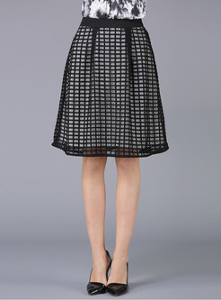 Brief Plaid Lace hollow out Skirt