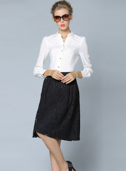 Elegant Black A-line Lace Skirt