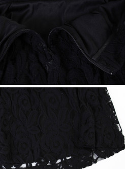Elegant Black A-line Lace Skirt