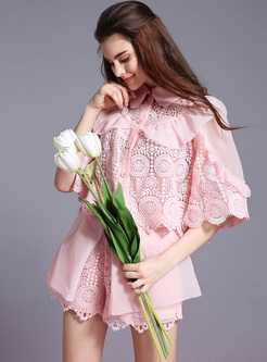 Sweet Pink Falbala Lace Two-piece Outfits