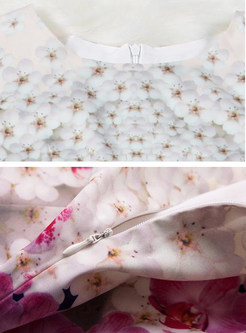 Floral Print O-neck Short Sleeve Bodycon Dress